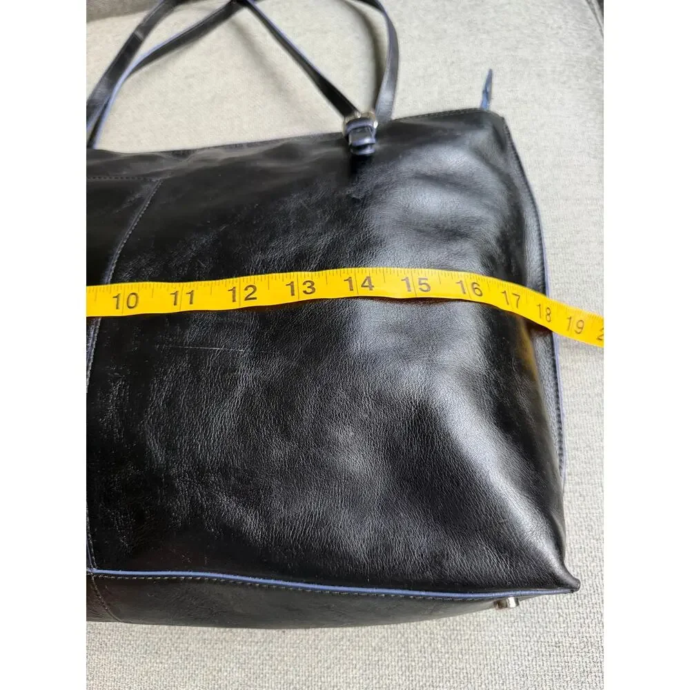 Hobo Annalisa Leather Tote Shoulder Bag Black Multi Pockets Office